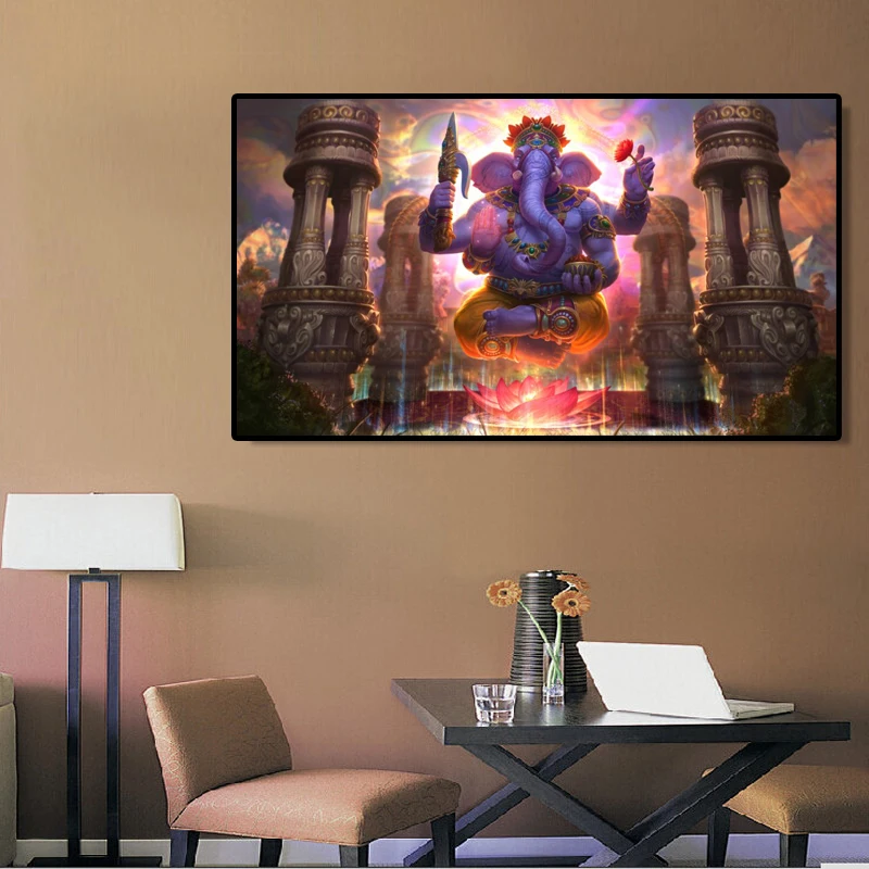 

Indian God Smite Ganesha Posters and Prints Wall Art Canvas Painting Wall Pictures for Living Room Home Decoration No Frame