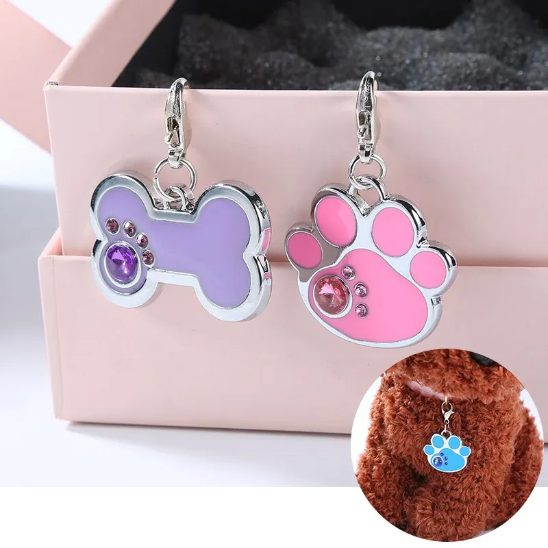 

Cute Dog Tag Tag Name For Cats Cat ID Bling Engraved Collar Paw Rhinestone Dog Pet Puppy Accessories Dogs
