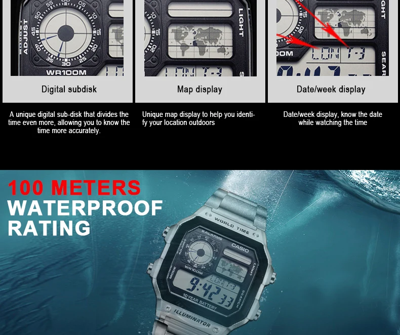 Casio Saat Ae 1200whb 3bvdf Dijital Saat Erkek Kol Saatleri 10 Yil