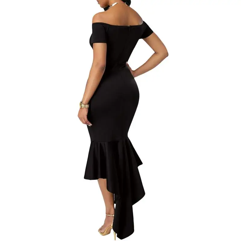 ADEWEL New Autumn Irregular Hem Mermaid Women Party Dress Sexy Bodycon Cross V Cut Midi Elegant Dress (5)