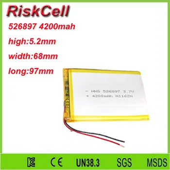 

Free shipping 3.7V 4200mah 526897 Lithium Polymer Li-Po Rechargeable Battery For Mp3 MP4 MP5 GPS PSP mobile Pocket PC e-books