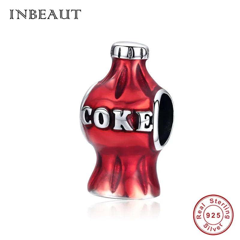 

INBEAUT 100% Real 925 Sterling Silver Red Coke Bottle Beads fit Pandora Bracelet Soda Water Container Charms for Jewelry Making