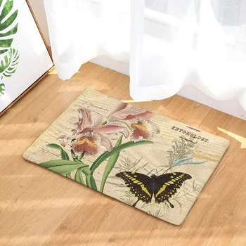 

CAMMITEVER European Vintage Lily Flower Rose Butterfly Luxury Style Anti Slip Floor Mat Slip-resistant Door mat /Charpet /Rug