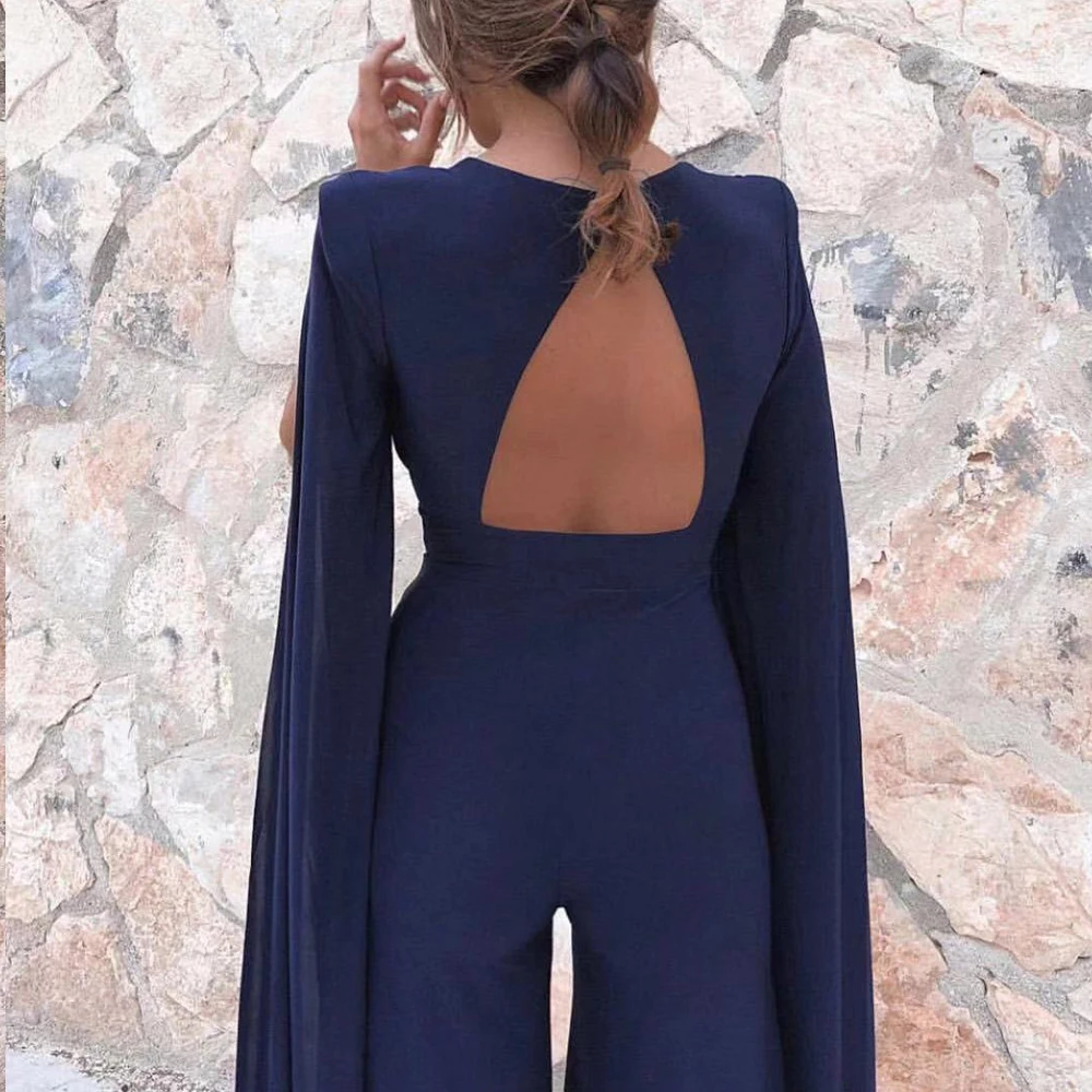

Missord 2019 New Summer Sexy Deep V Bodysuits Elegant Rompers Chiffon Long Sleeve Backless Sexy Bodycon Jumpsuit FT18846-1