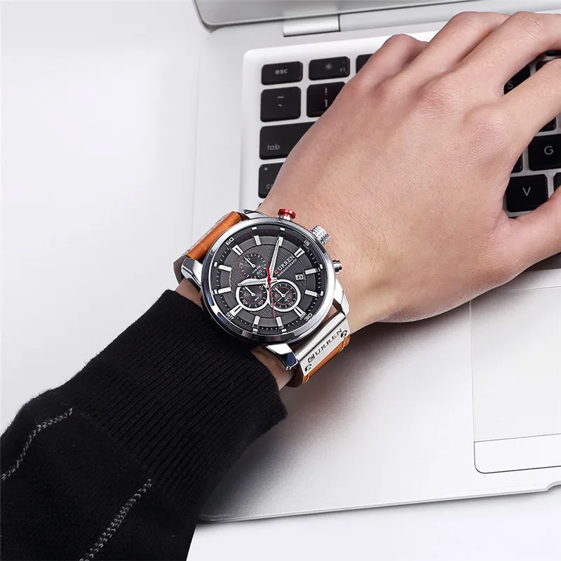 CURREN 8291 Chronograph Mens Watches Top Brand Luxury Fashion Casual Waterproof Date Genuine Leather Sport Military Male Clock
