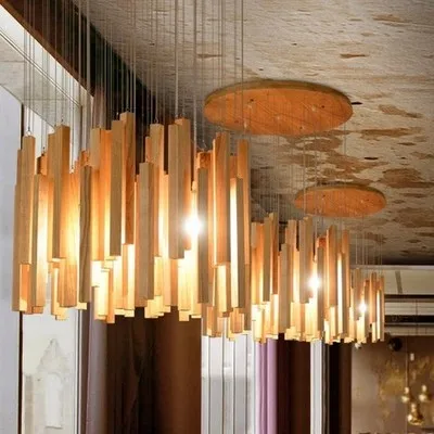 

Solid wood modern pendant light Chinese Nordic creative minimalist living room dining wood ball wooden pendant lamp