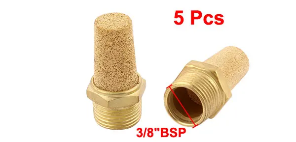 3/8BSP Male Thread Brass Air Pneumatic Noise Reduce Filter Exhaust Muffler 5Pcs