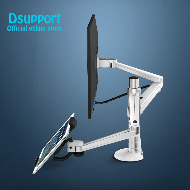 

OA-8 Desktop Clampping Full Motion Height Adjustable Double Arm Tablet PC Holder + Single Arm Monitor Holder Tablet PC Stand