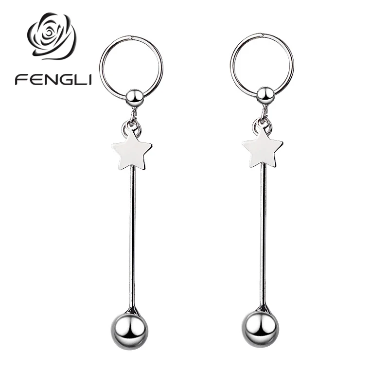 

Elegant Temperament Long Dangle Earrings for Women Star Round Simple Geometric Girl Engagement Statement Drop Earring Deck