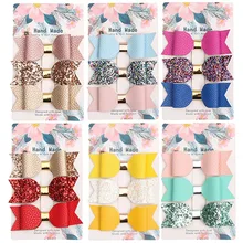 3pcs Glitter Hair Bows Leather Hair Clips For Girls Rose Gold Lovely Kids Hairpins Princess Party Headdress Hair Accessories