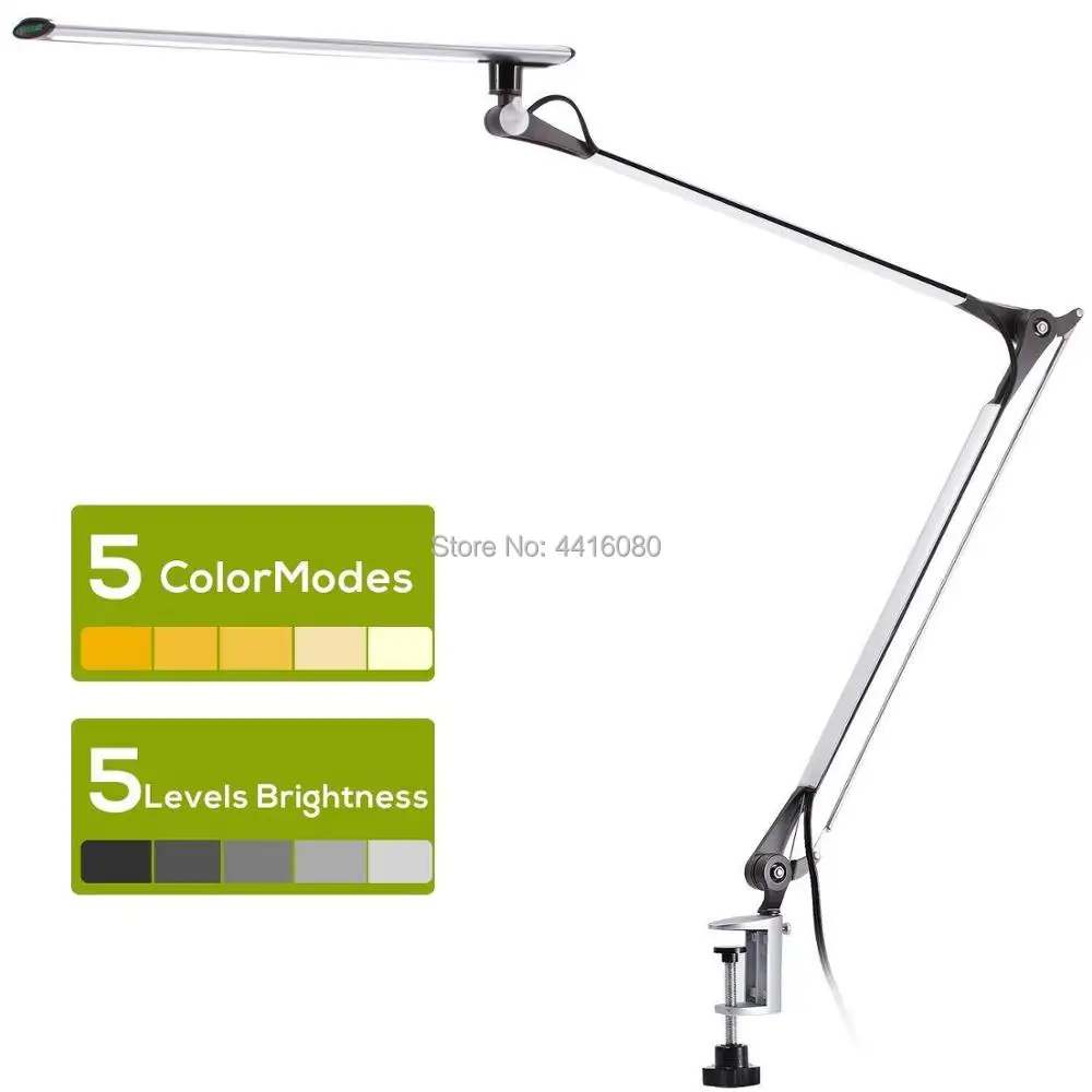  led Desk Lamp Swing Arm Task Lamp with Clamp Eye-care Dimmable Office Light with Touch Control Memo