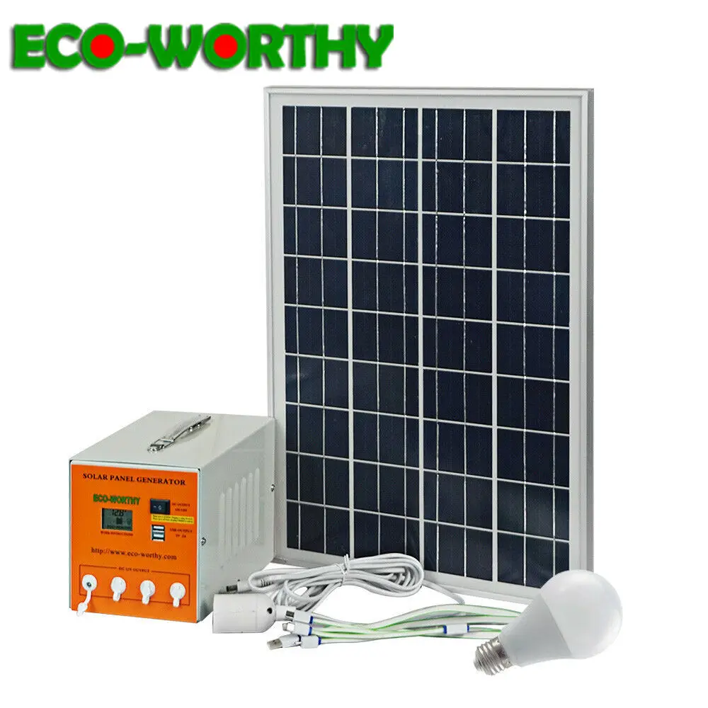 

ECOworthy 25W poly solar power panel & 7AH battery solar generator LED Light USB 5m line Charger for House solar Portable System