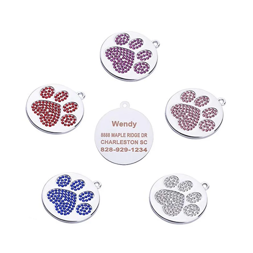 New Cute Pet Dog Id Tag Metal 1pc Cute Mini More Diamond Paw Dog