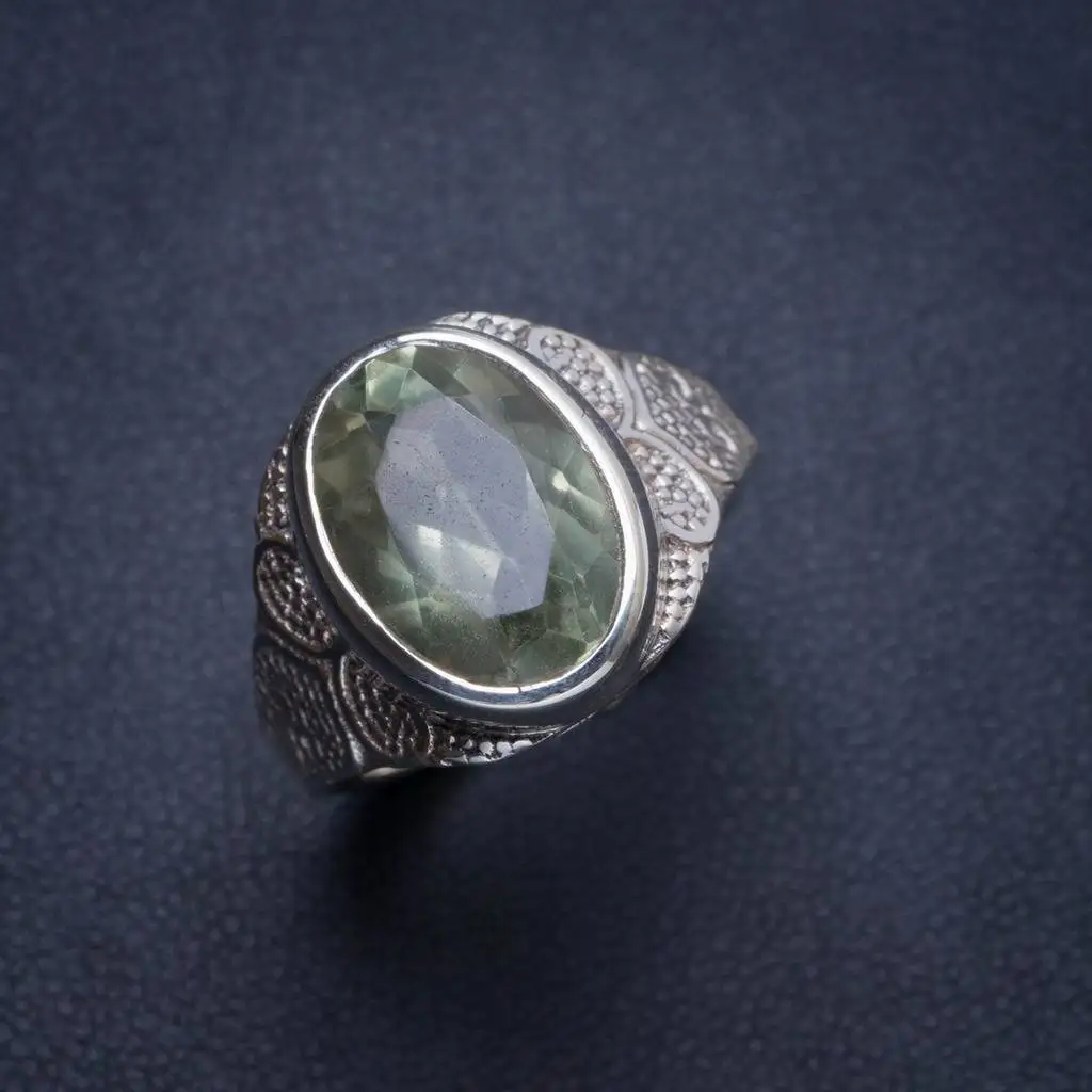 

Natural Green Amethyst Handmade Unique 925 Sterling Silver Ring 6.75 Y4337