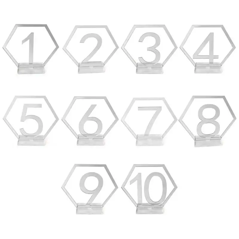 Зеркало свадебное сиденье карты шестигранный стол для чисел и символов для украшения дня рождения - Цвет: 1-10 Silver