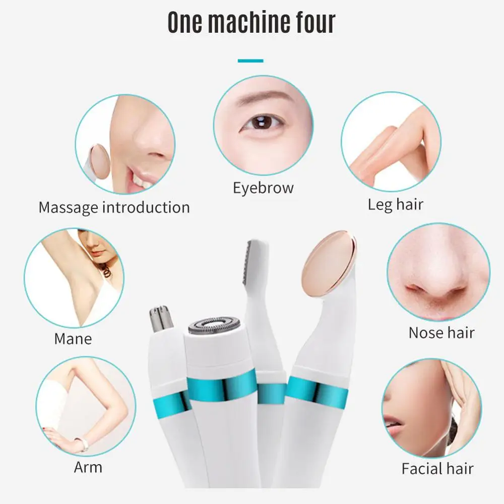 4 in 1 Women Electric Female Bikini Trimmer Body Portable Facial Hair Nose Ear Removal Shaver Set Wet Dry Beard Razor Machine