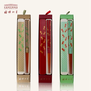 

NATIONAL MUSEUM OF CHINA Chinese Chopsticks Wooden Goldfish Printing Pattern Traditional Sushi Chop Sticks Artwork Gift Palillos