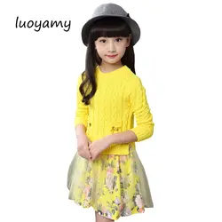 Luoyamy осень зима обувь для девочек Дети цветок кружево Лоскутная одежда 2017 младенческой детский костюм Маленьких платья принцесс