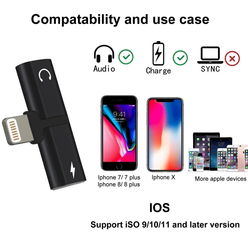 Suntaiho for iPhone 7 8 Plus Xs Max XR X Adapter 2 in 1 for lighting and for iPhone Earphone Jack Charger Adapter changer Suntaiho for iPhone 7 8 Plus Xs Max XR X Adapter 2 in 1 for lighting and for iPhone Earphone Jack Charger Adapter changer