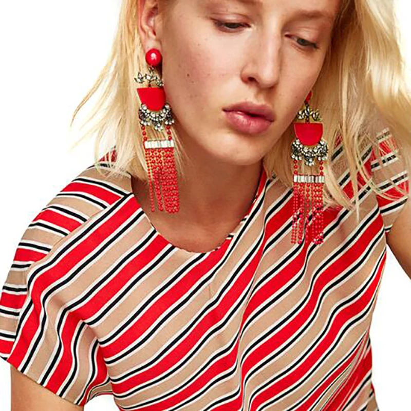 

New Fashion Beads Jewelry Fringe Earrings Brincos boucle d'oreille femme Shiny Tassel Drops Dangle Earrings For Women F50338