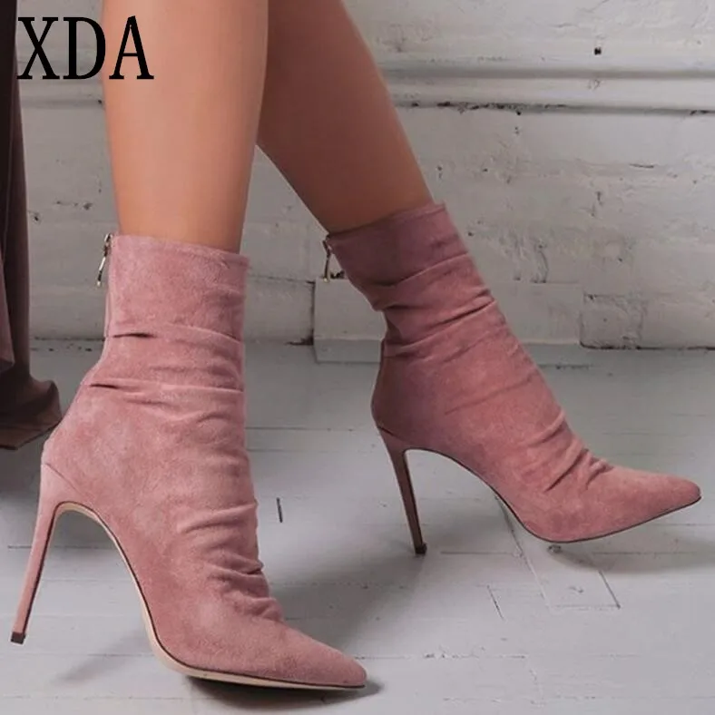 XDA 2019 Women Stretch Slim zipper ankle Boots Sexy Fashion Elastic Socks Boots High,Heels pumps Women Shoes Female Martin Boots
