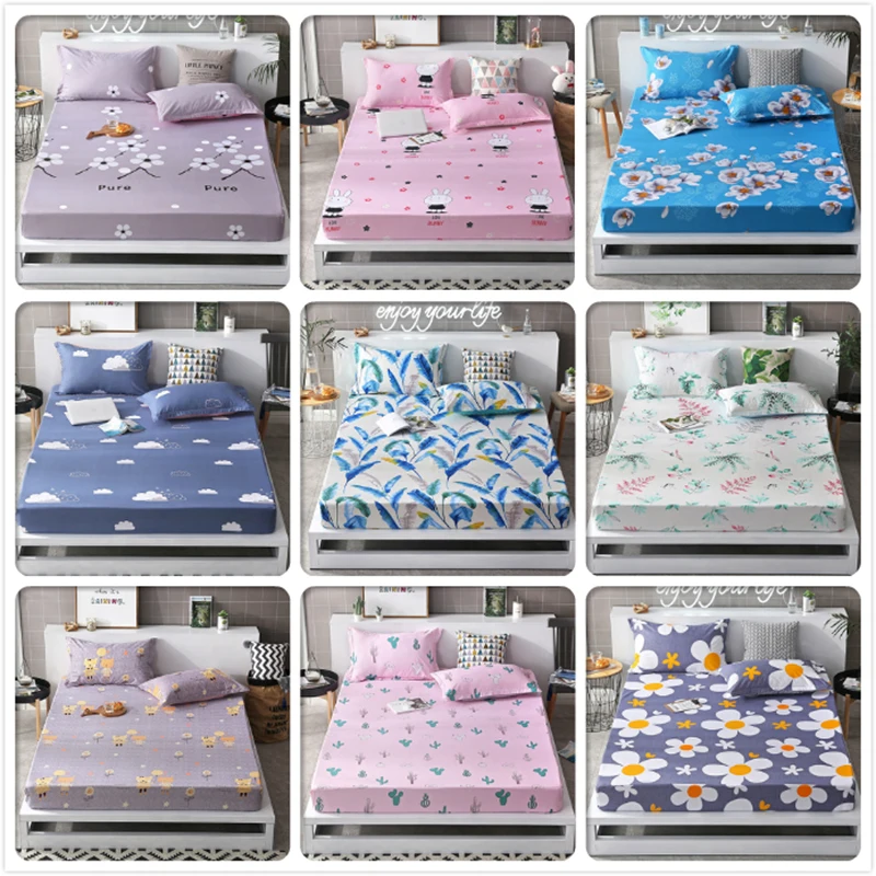 

2019 New Autumn Winter 1pcs Fitted Sheet High Quality Mattress Cover with Rubber Elastic Band Adult Kids Child Bed Linen 150x200