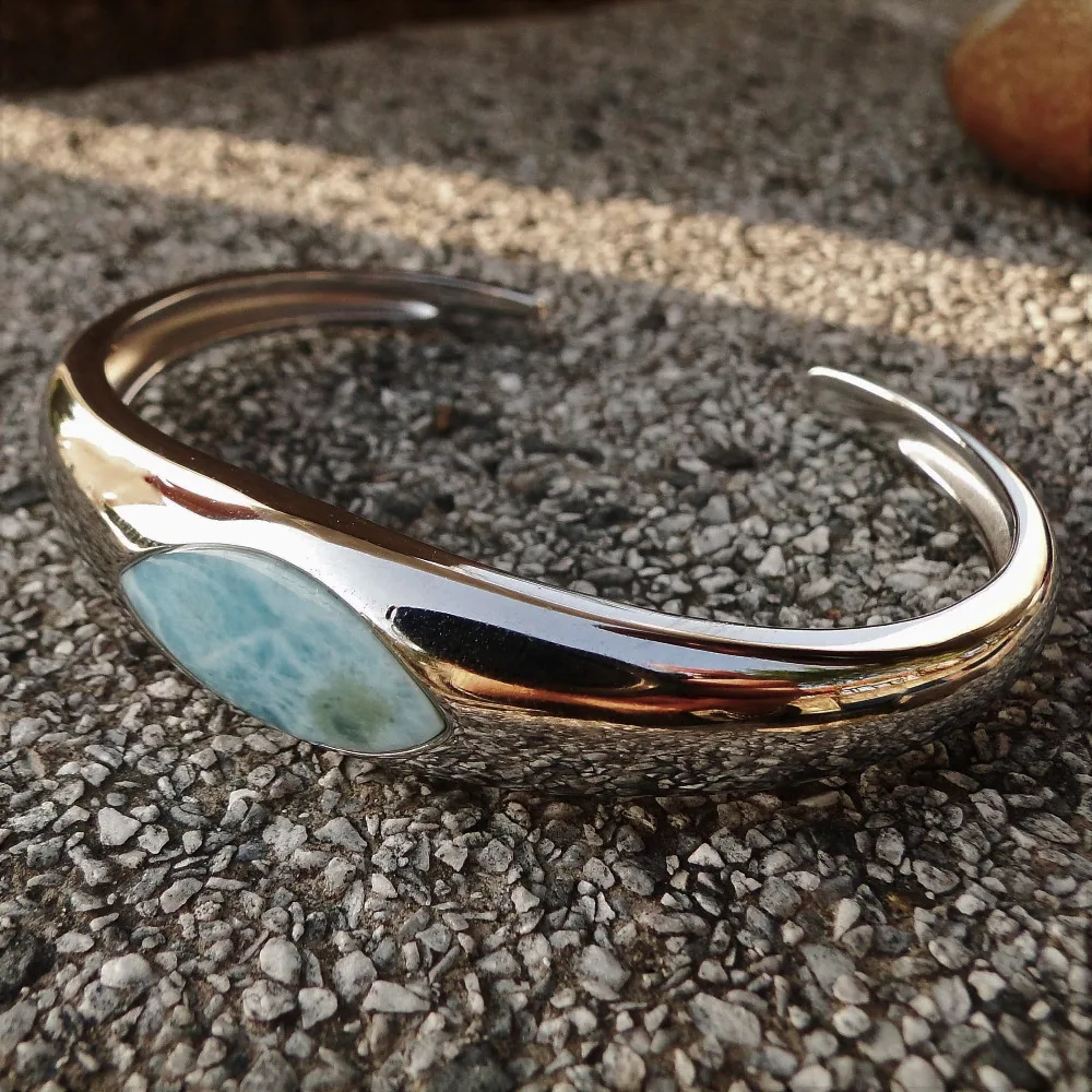 DJ CH Океанский камень настоящий Larimar женский браслет браслеты в 925 пробы Серебряный наручный браслет натуральный драгоценный камень Мода кольцо ювелирные изделия