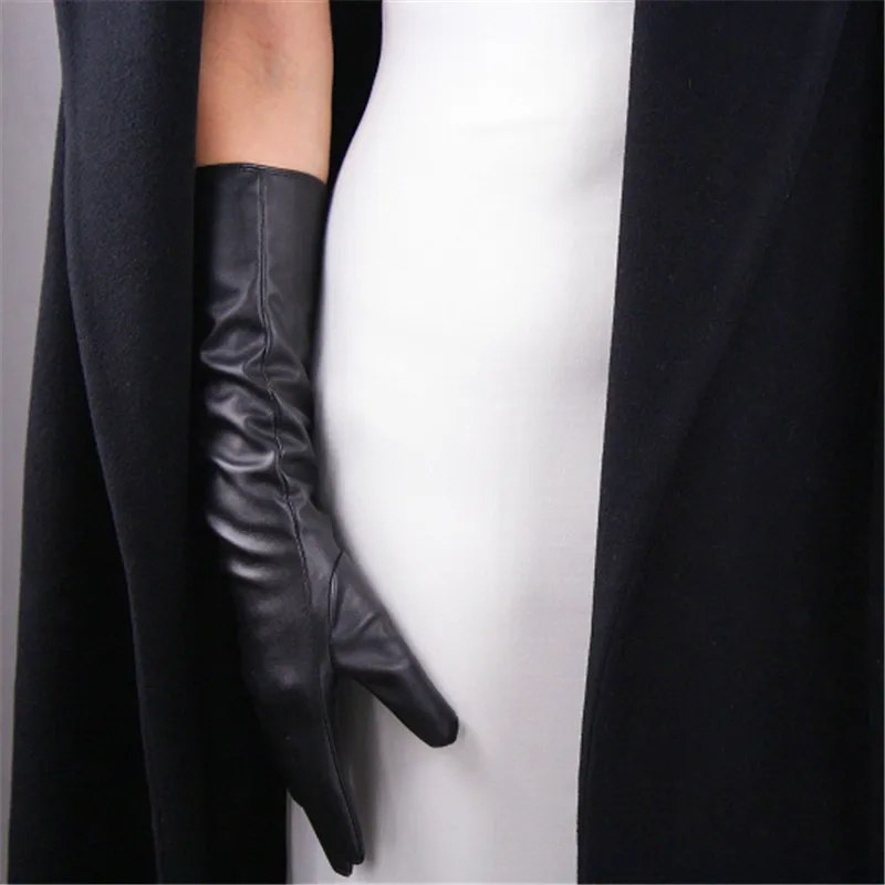 Touchscreen PU Leather Gloves Fashion Black 2019 New Women Gloves 50cm 40cm PU Unlined Cosplay Female Mittens P05
