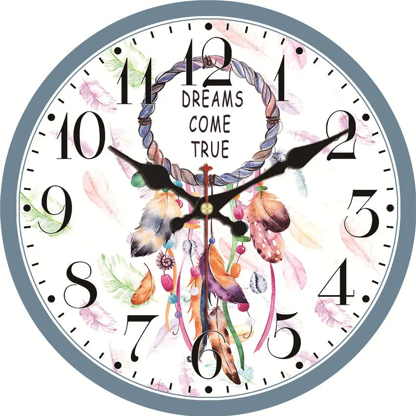 

WONZOM Vintage Wall Clock Dreams Come True Circle Design Relogio De Parede Large Silent For Living Room Saat Decor Shabby Chic