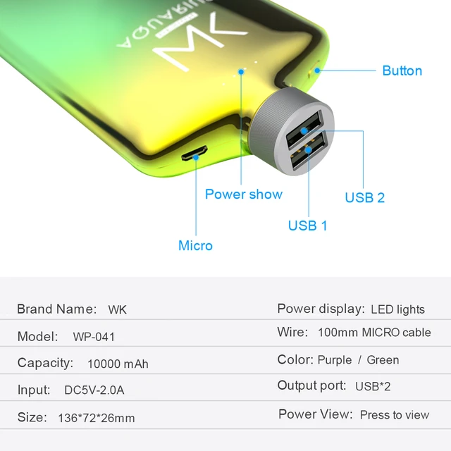WK Power Bank 10000mAh 2 USB Portable Charging Bateria Externa Movil Poverbank 10000mAh for PowerBank 18650, bateria externa movil - Vimarsana News