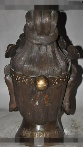 

S0848 13"tibet buddhism temple pure bronze Skull and crossbones god buddha head statue