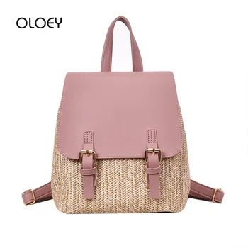 

Summer Straw Woven Women Backpack Mini Small PU Leather Rucksack For Teenage Girls High Quality Back Pack Women 2019 Travel Bags