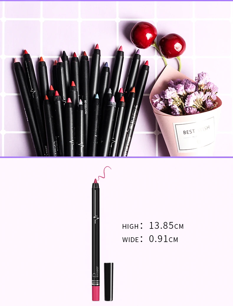 Pudaier макияж губ matte lip liner pencil waterpoof долговечный пикантные красные открытые помада ручка контур губ комплект серый, черный цвет PD013