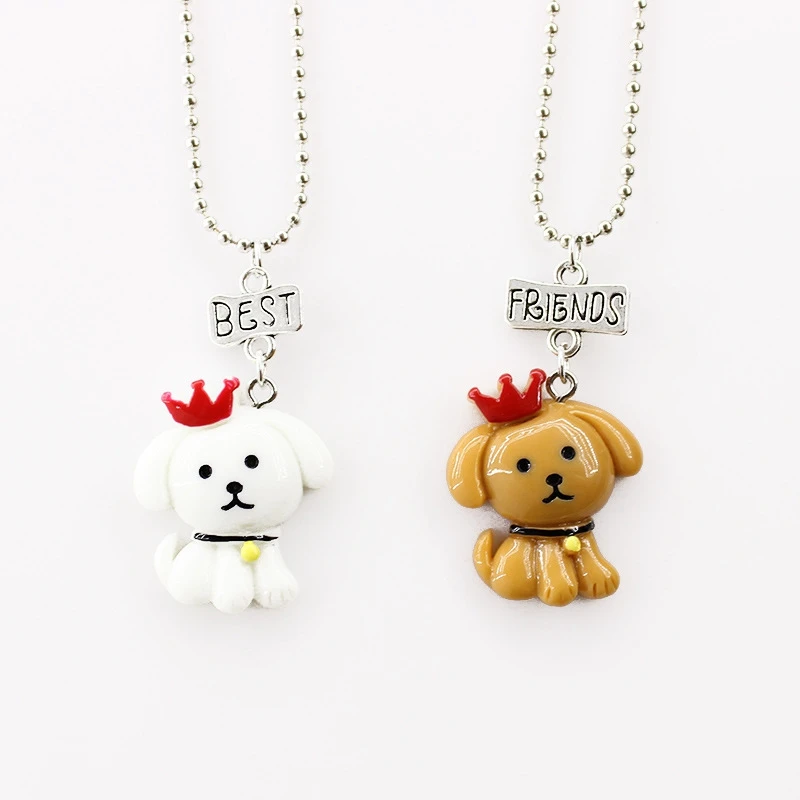 New 2PCS/Pair "Best Friends" Cute Dog Kids Necklaces Kid 3 D Imitation