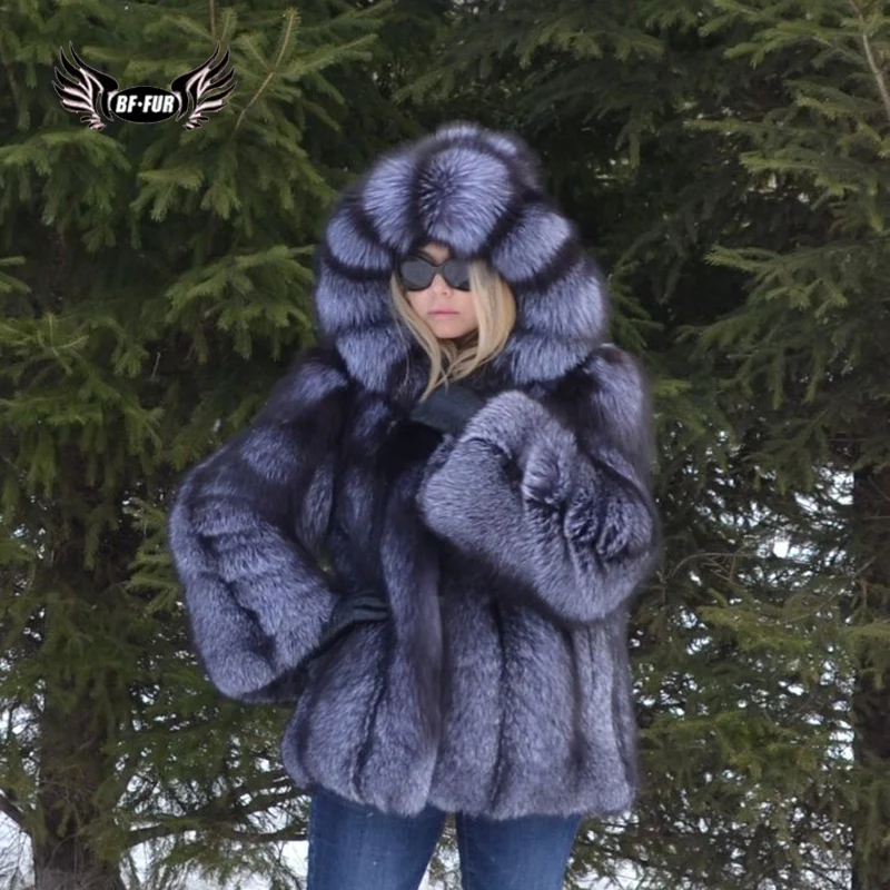 Женская Шуба из натурального меха BFFUR зимняя шуба лисы верхняя одежда размера