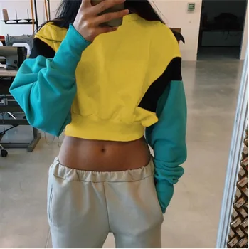 

Autumn And Winter Patchwork Hoodies Women Sweatshirt Round Neck Long Sleeve Jacket Harajuku Crop top Moletom Tumblr ez*