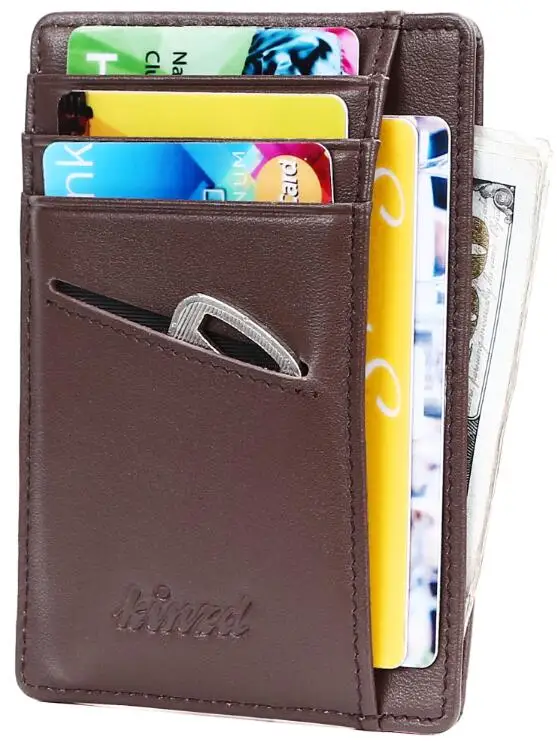 Передний карман минималистский Тонкий кожаный бумажник RFID Блокировка Средний Размеры держателя карты - Цвет: Coffee (Key Holder)