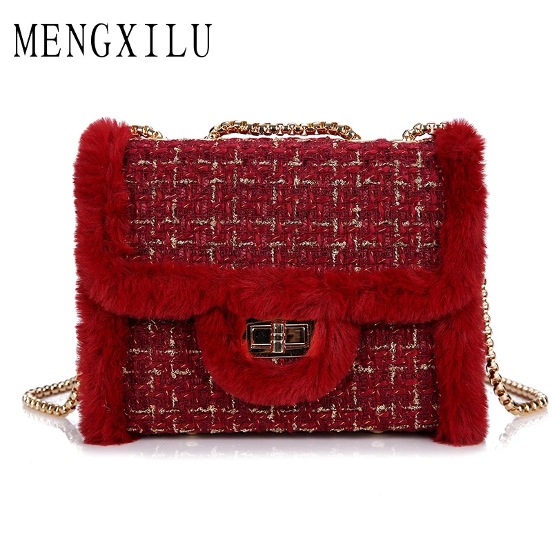 

MENGXILU Fashion Women Messenger Bag Fur Handbag Ladies Mini Crossbody Bags Women Famous Brands Designers Shoulder Bags Girls