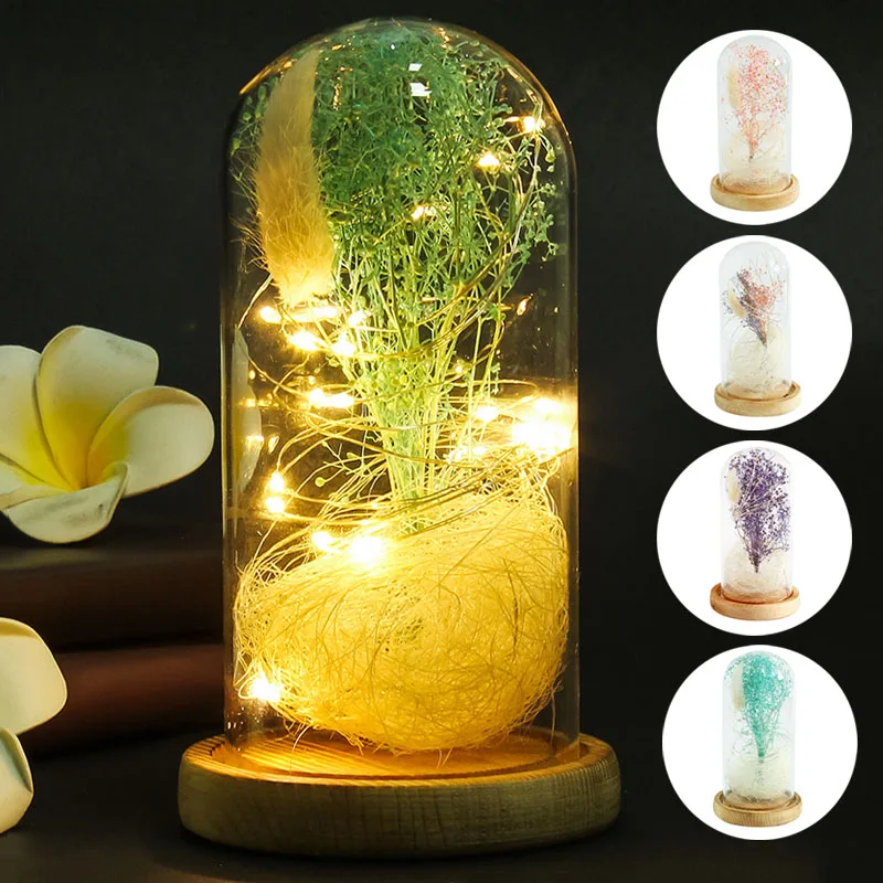 Светодио дный LED ваза поддельные гипсолюбивый цветок Террариум стекло под стеклом наполнитель домашний декор подарки CLH @ 8
