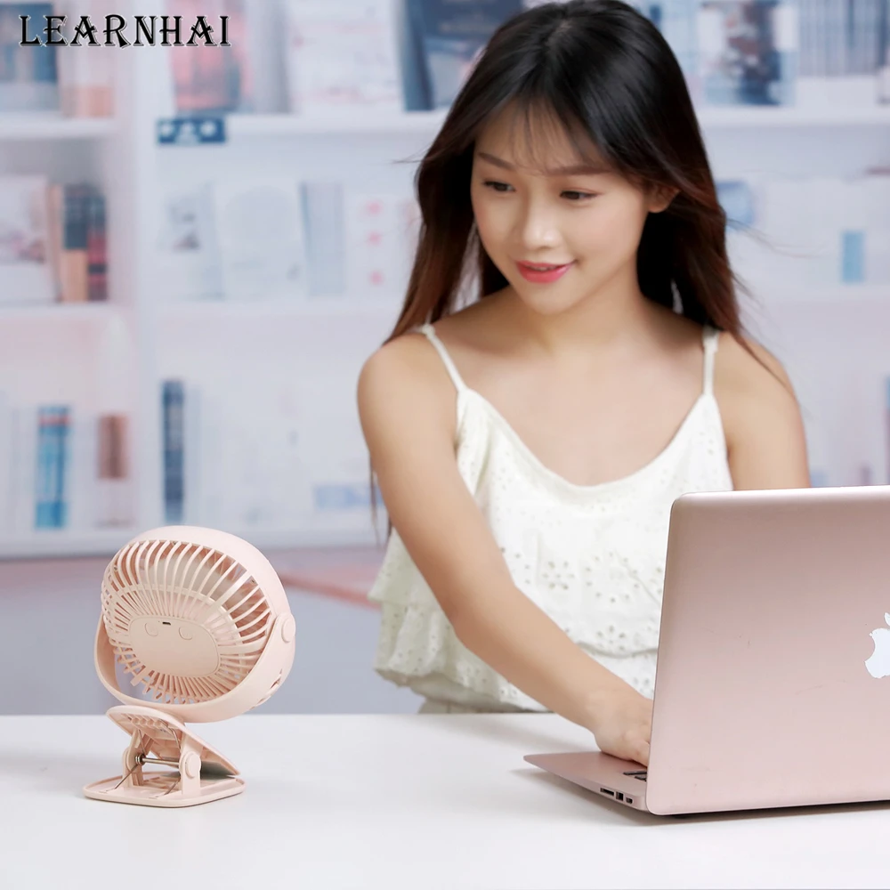 

LEARNHAI Protable mute clip fan Rechargeable USB fan 3-Speed desk 360 angle adjustable with colourful night light for home