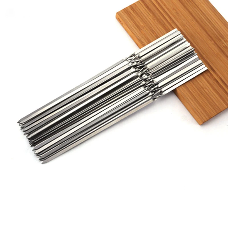 10pcs 11.9''BBQ Flat Skewer Stainless Steel Barbeque Skewers Portable