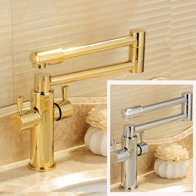 Best Quality Chrome/Golden Dual Handles kitchen Faucet Folding Neck Hot and Cold Bathroom Kitchen Mixer Taps