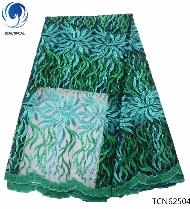 

BEAUTIFICAL green tulle lace fabric white stones lace dress fabric embroidery lace fabric for women clothing 5yards hot TCN625