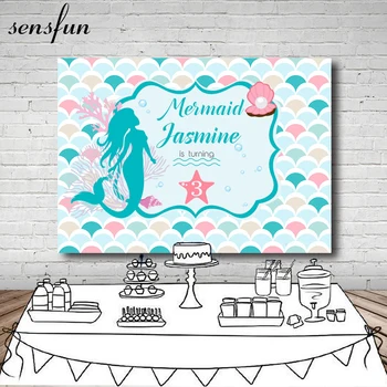 

Little Mermaid Birthday Party Photography Backdrop Mussel Pearls Girls Baby Shower Table Banner Backgrounds Photocall