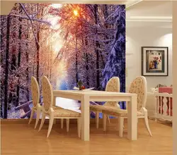 3d обои на заказ росписи нетканые 3D комната обои наклейка закат в лесу снег фоне стены 3d стены настенные обои