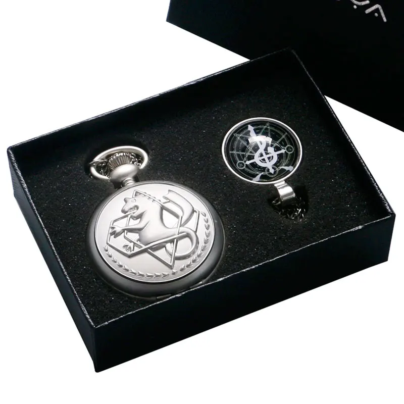 

Fashion Anime Fullmetal Alchemist Edward Silver Bronze Men Quartz Pocket Watch Necklace Pendant Cosplay Costume Props Gift Set