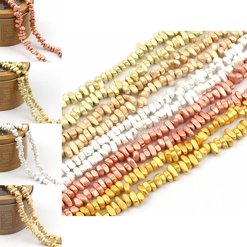 

Natural Stone Gold Silver Loose Matte Irregular Hematite Beads For DIY Bracelet Beaded Jewelry Making 110Pcs/Strand 5-10MM