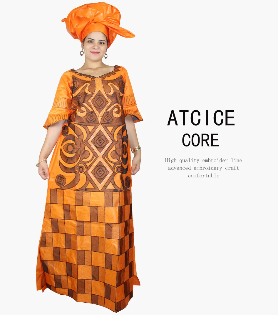 Африканские платья для женщин Модный Дизайн Африканский Базен вышивка дизайн платье длинное платье с шарфом Два шт один комплект A023