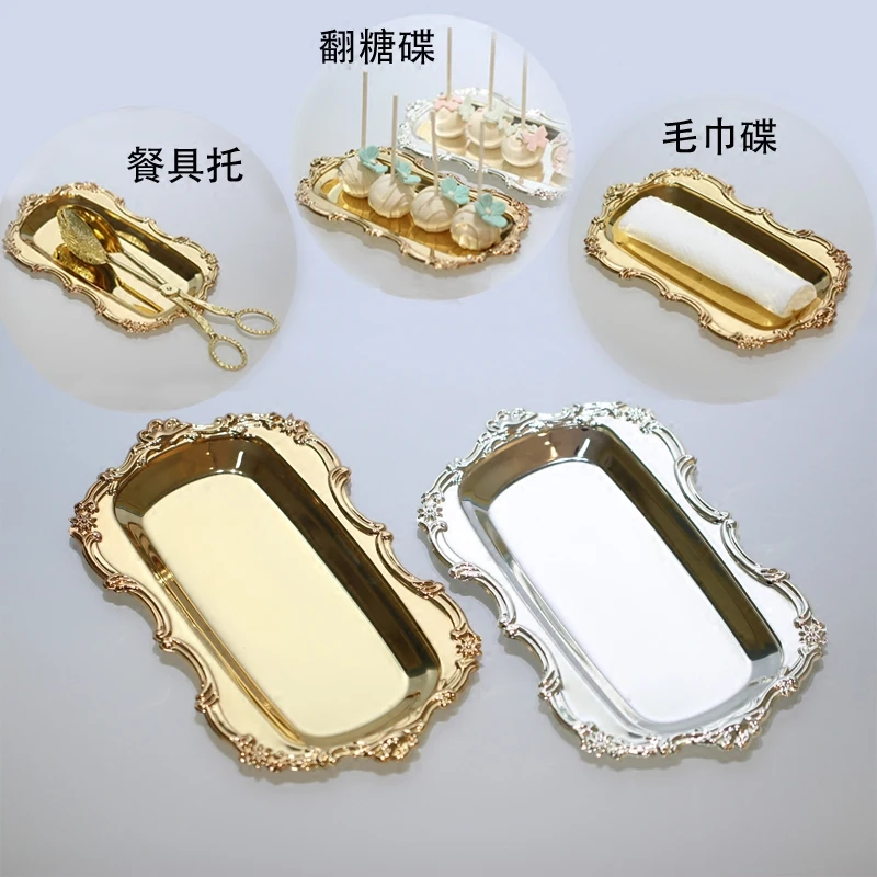 Mini Metal Gold Tray Serving Platter Silver Storage Wedding Centerpiece