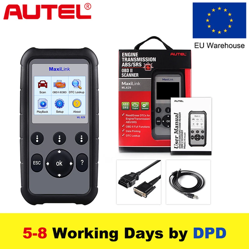 Автомобильный диагностический сканер Autel ML629 OBD2 считыватель кодов OBDII + ABS/SRS